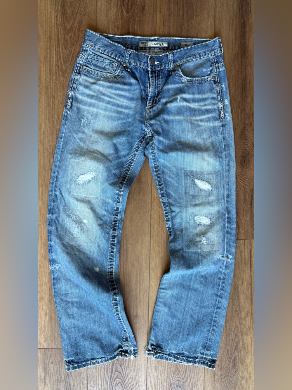 BKE Carter Jeans Men's 34R Blue Denim Stretch Straight Leg Distressed 34x32